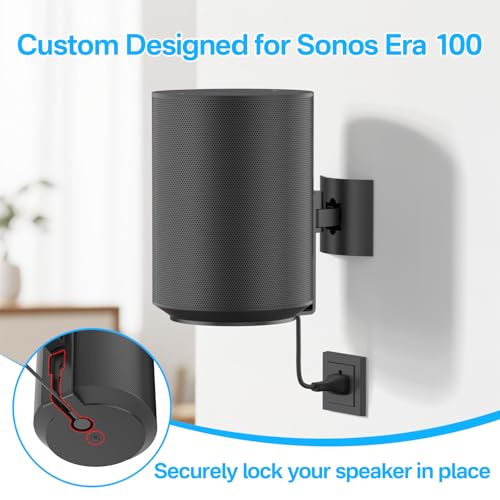 Yibracki Pair of Speaker Wall Mount for Sonos Era 100 Ceiling Mount or Tilt and Swivel Adjustable Bracket for Sonos Era 100 Wall Mount Black with Flexible Mounting Ways Ceiling Mount for Sonos Era 100, Black - Image 2