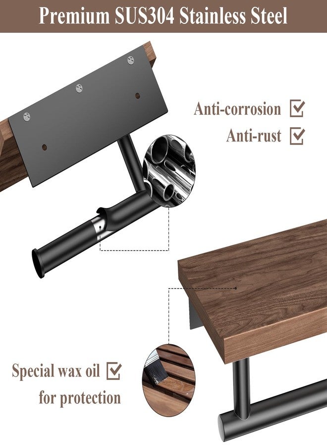 Tindbea Toilet Paper Holder with Wood Shelf, Wooden Wall Mount Tissue Paper Roll Holder, Matte Black Stainless Steel Bathroom Accessories Decor Household Home Apartment Restroom Essentials (Walnut) - Image 4