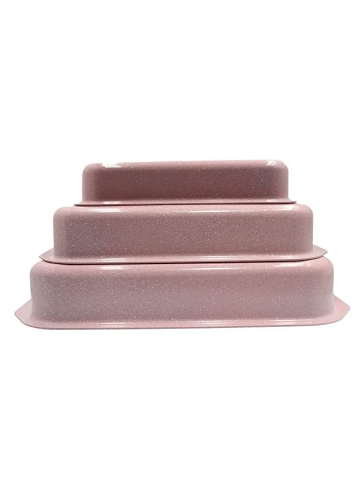 3-Piece Rectangular Granite Coated Non-Stick 3-Piece Oven Baking Tray Set 10 - 12 - 14 Inch Pink  - Image 2