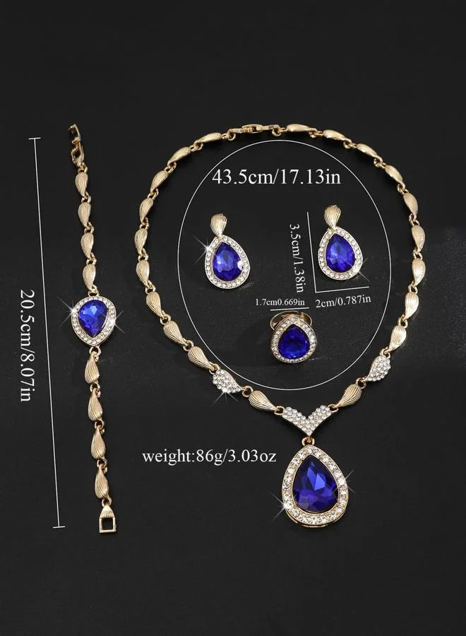 Take Two  4-Piece Green Rhinestone Drop Necklace, Bracelet, Ring and Earrings Jewelry Set for Women | Best Price UAE