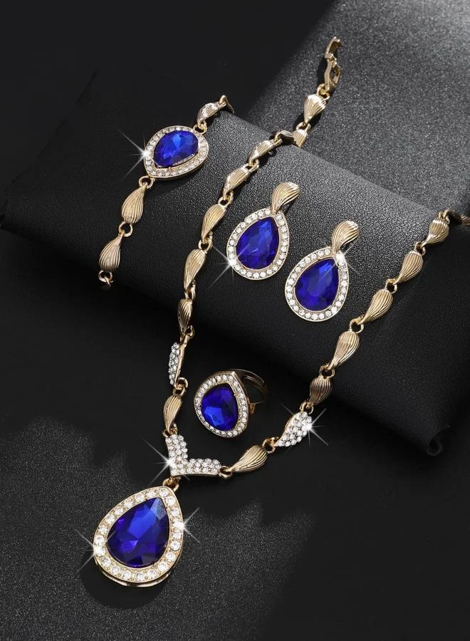 Take Two  4-Piece Green Rhinestone Drop Necklace, Bracelet, Ring and Earrings Jewelry Set for Women | Best Price UAE