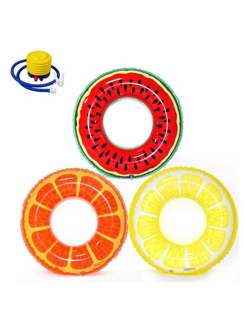 3-Piece Summer Inflatable Swim Ring With Pump, 90 Cm Adulty