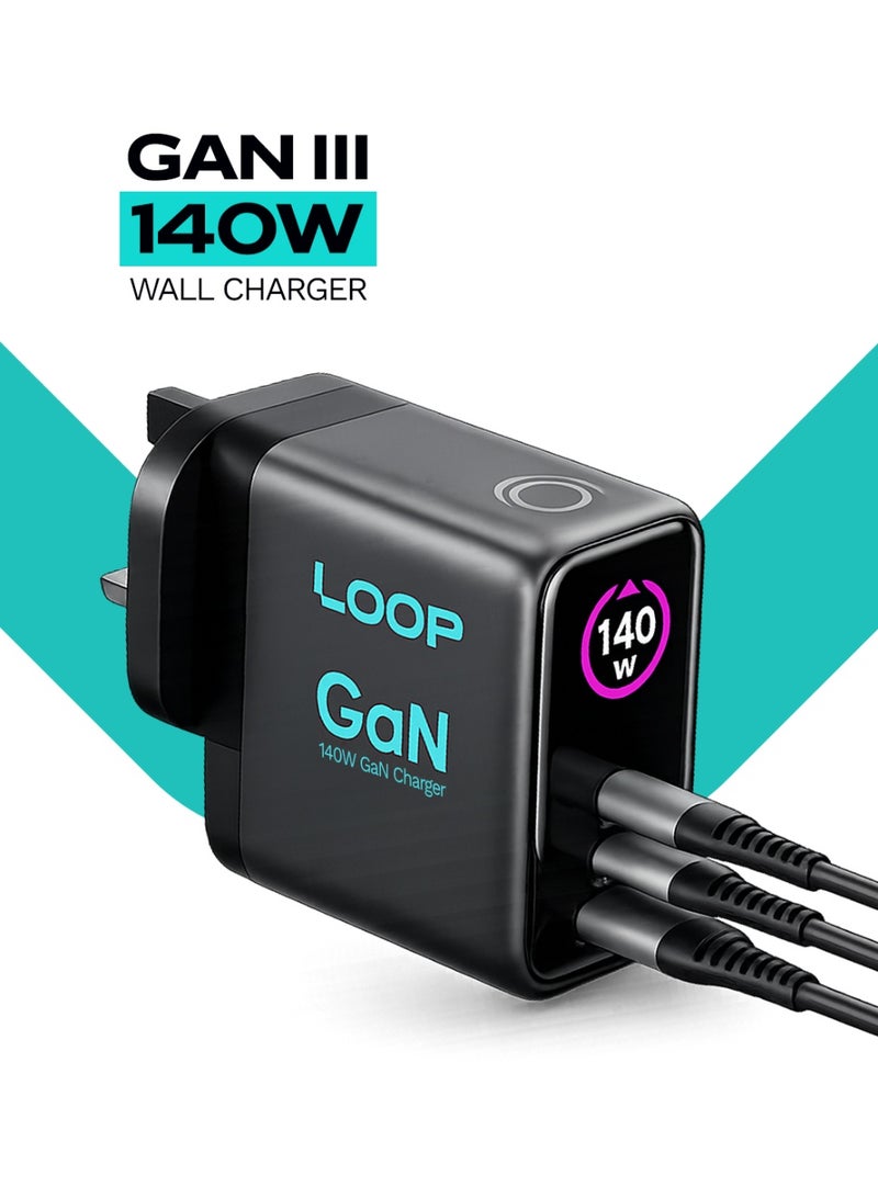 لووب شاحن حائطي LOOP 140W GaN3، شاحن سريع مزدوج بمدخلات USB-C وUSB-A مزود بتقنيتي Power Delivery وQuick Charge، متوافق مع أجهزة MacBook وiPhone وSamsung والأجهزة اللوحية - Image 1