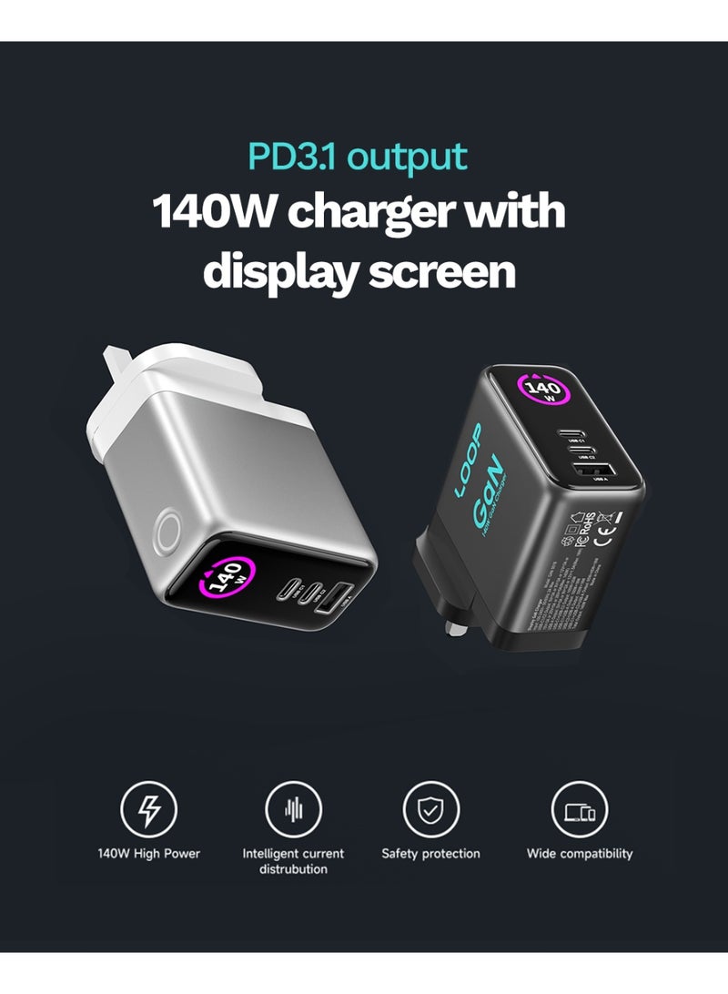 لووب شاحن حائطي LOOP 140W GaN3، شاحن سريع مزدوج بمدخلات USB-C وUSB-A مزود بتقنيتي Power Delivery وQuick Charge، متوافق مع أجهزة MacBook وiPhone وSamsung والأجهزة اللوحية - Image 2