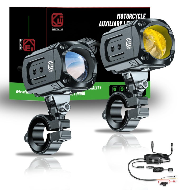 Kewig Kewig Motorcycle Auxiliary LED Light Kit Driving Spotlights White/Amber Fog Light with Mount Brackets Wire Harness Waterproof 60W Offroad Work Lights Compatible with Motorcycle J-eep Car Truck  - Image 1
