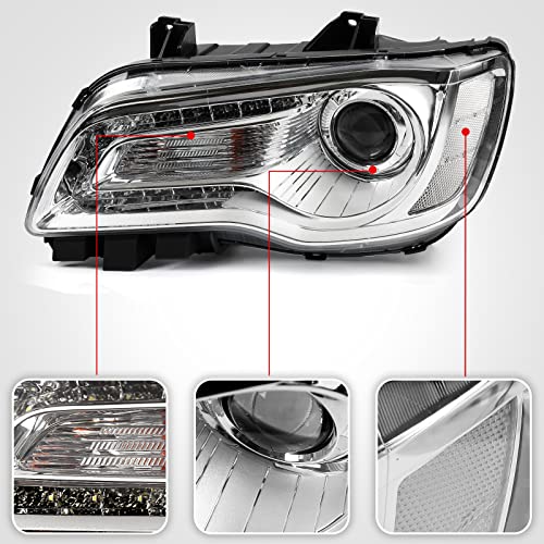 VLINCAR Halogen Headlight Assembly Compatible with Chrysler 300 300C 2015 2016 2017 2018 Headlamp with White Bezel Replacement Left Driver Side LH 68214383AD CH2502269 - Image 4
