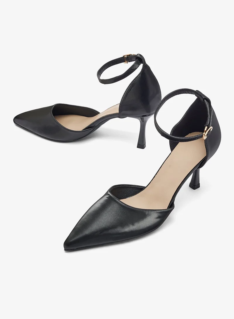 ELLA Black Strap Detail Mid Heel Pumps for Women | Best Price UAE