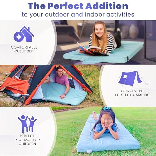 Hazli Matrix Comfort-Cell Memory Foam Camping Mattress Pad - Roll Up Mattress for Adults - Portable Cot Sleeping Pad for Camping - Floor Mat or Bed Roll for Car, SUV - Kids 64’’ x 26’’ x 3’’ - Blue - Image 4