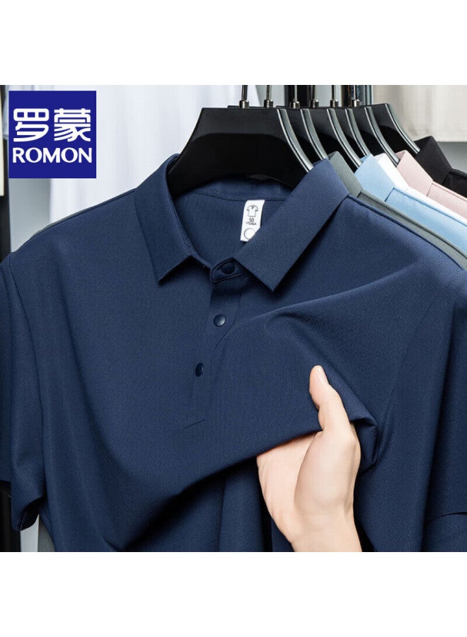 Romon Ice Silk Cooling Short-sleeve T-shirt For Men, Sun Protection Short-sleeve Polo, Breathable Moisture-wicking Quick-dry, Blue, L
