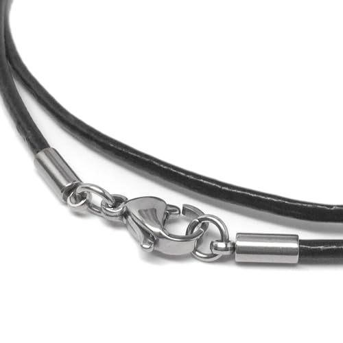 Loralyn Designs Black Leather Necklace (2mm) with Stainless Steel Clasps (30 Inch) - Image 1