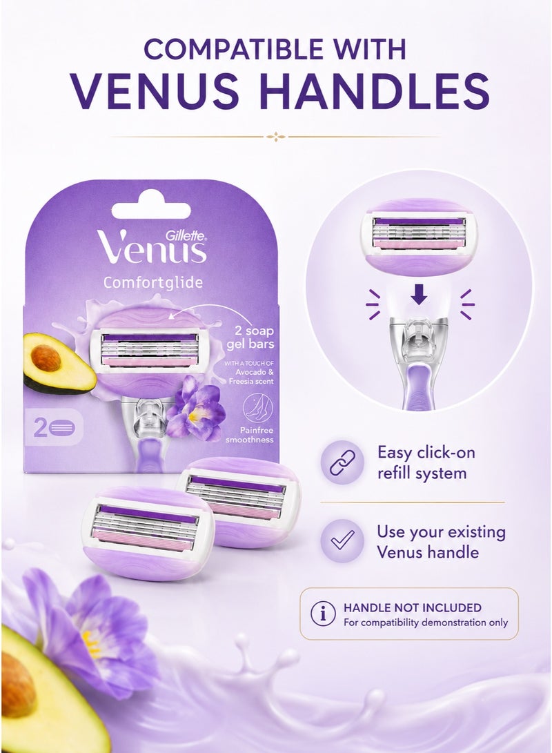 Venus Comfortglide Razor Refills Pack of 2, Avocado & Freesia Scent, 2 Soap Gel Bars, Women’s Replacement Blades, No Handle Included - Image 5