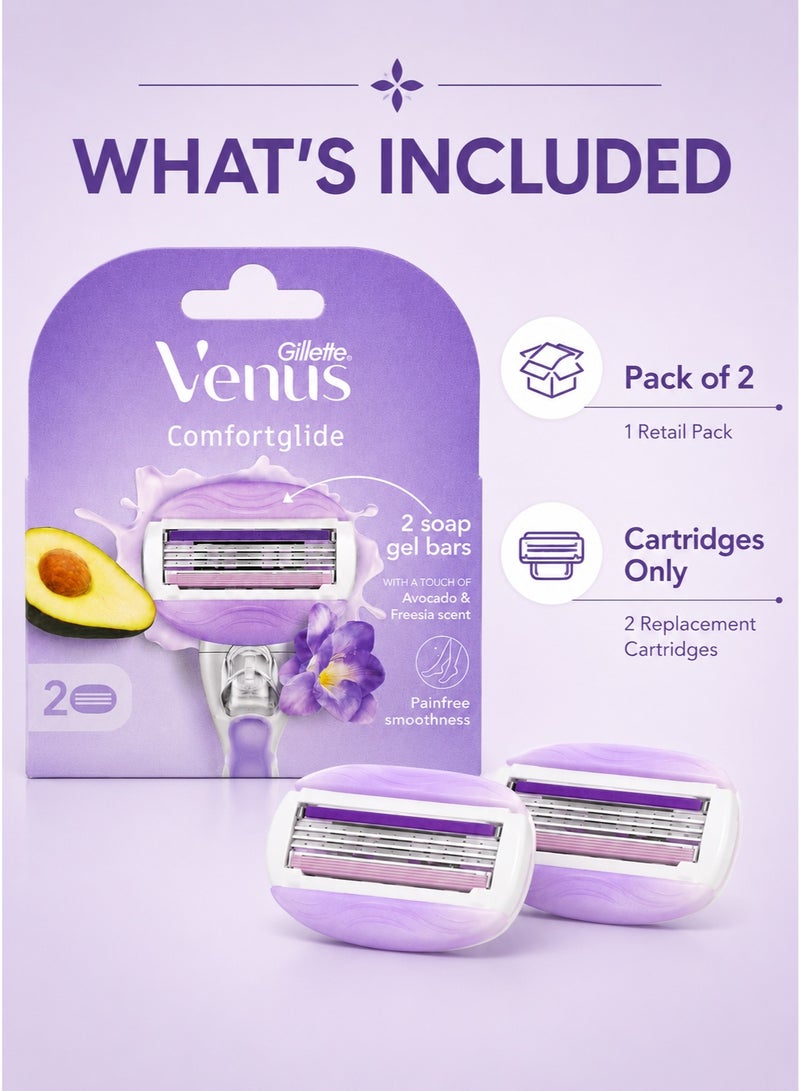Venus Comfortglide Razor Refills Pack of 2, Avocado & Freesia Scent, 2 Soap Gel Bars, Women’s Replacement Blades, No Handle Included - Image 3