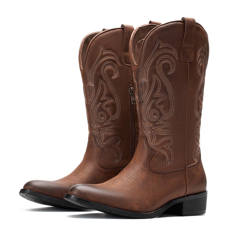 TruVeld Mens Cowboy Boots with Pointed Toe in Brown Retro Western Style and Embroidery Botas Vaqueras para Hombre - Image 4