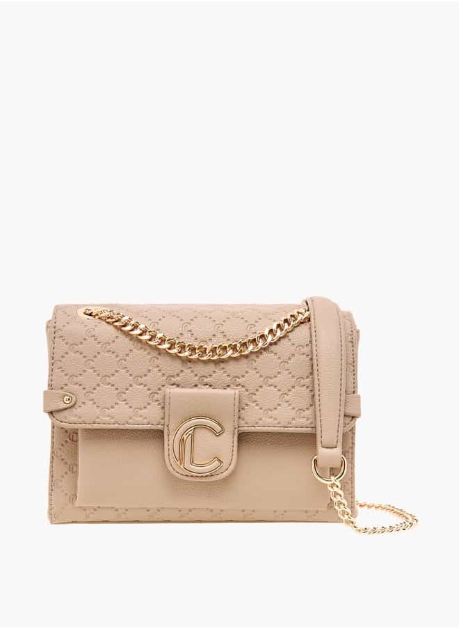 Le Confort - Women Monogram Embossed Crossbody Bag with Magnetic Closure and Chain Strap - Image 1