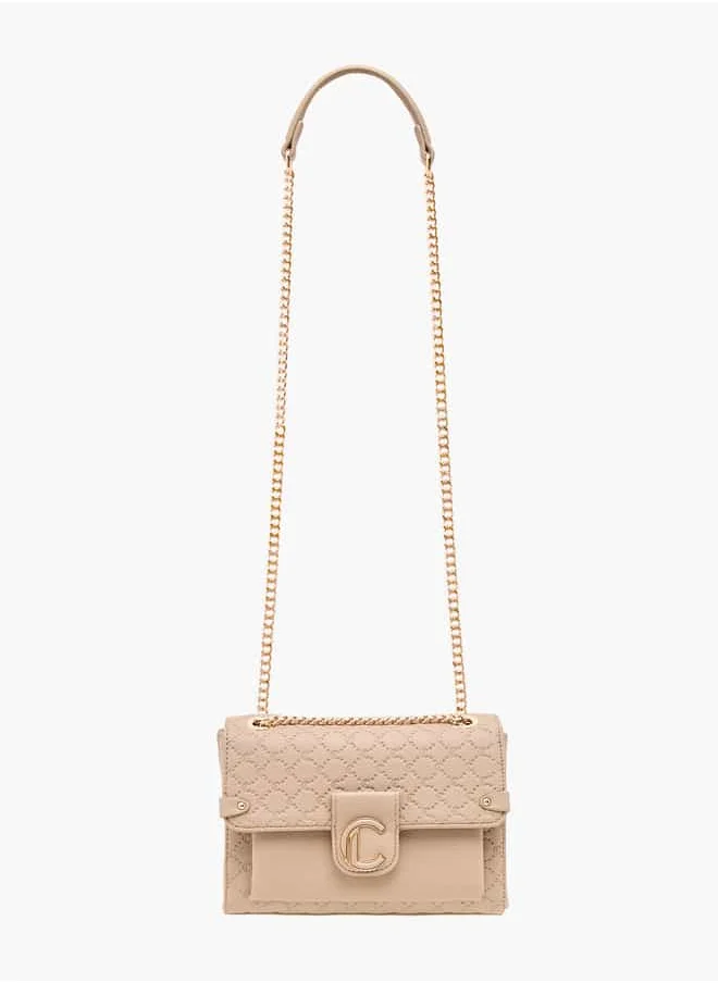 Le Confort Women Monogram Embossed Crossbody Bag with Magnetic Closure and Chain Strap