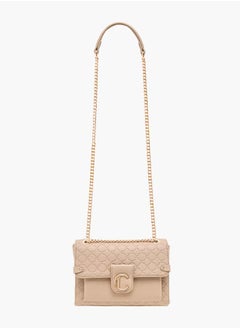 Le Confort Women Monogram Embossed Crossbody Bag with Magnetic Closure and Chain Strap  - Image 2
