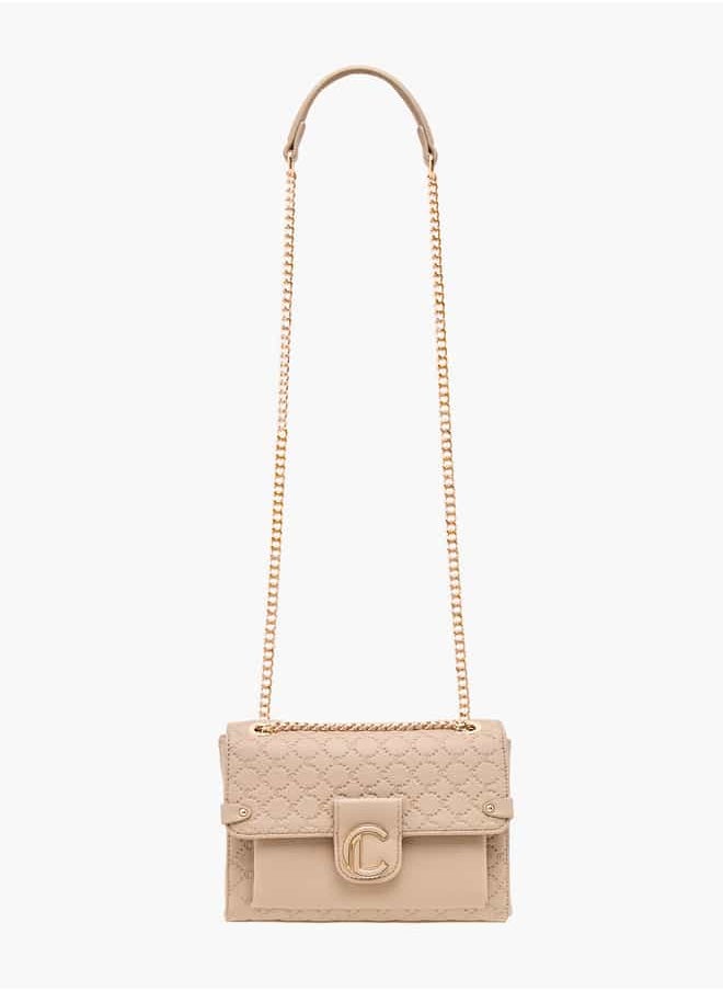 Le Confort - Women Monogram Embossed Crossbody Bag with Magnetic Closure and Chain Strap - Image 1