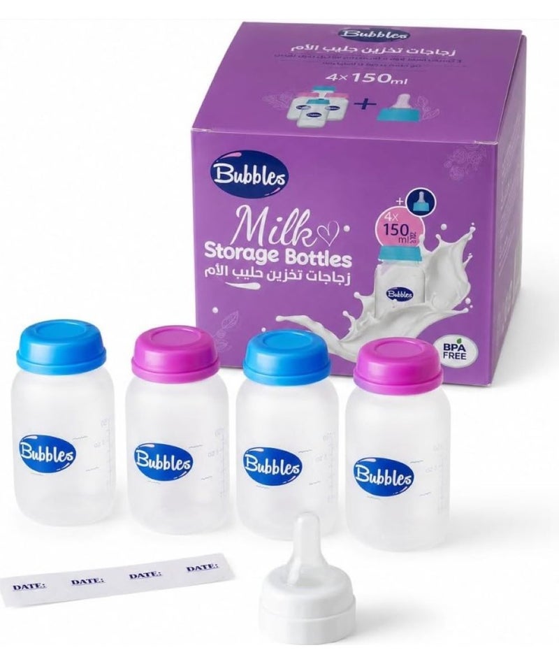 Bubbles Breast Milk Storage Bottle,150 ml,Pack of 4 - Image 1