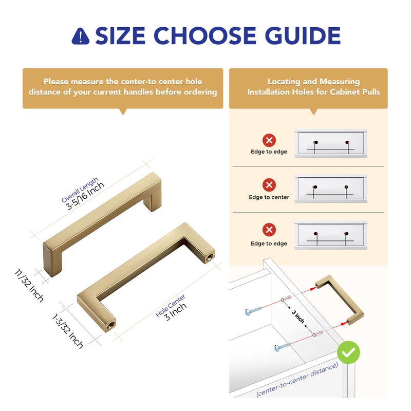Ravinte Cabinet Handles Solid Slim Champagne Bronze 10 Pack 3 Inch Hole Center Square Bar Drawer Handles Kitchen Cabinet Pulls Drawer Kitchen Cabinet Hardware - Image 3