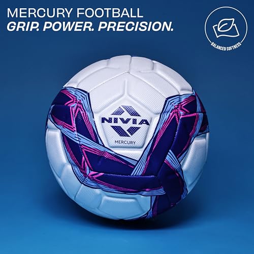 Nivia Mercury Football, PU Leather, Power Stitched Football, 12 Panel, Match Ball (Size - 5, White/Blue) - Image 3