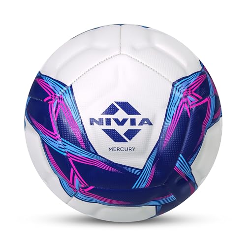 Nivia Mercury Football, PU Leather, Power Stitched Football, 12 Panel, Match Ball (Size - 5, White/Blue) - Image 1