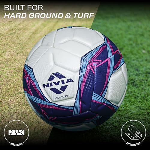 Nivia Mercury Football, PU Leather, Power Stitched Football, 12 Panel, Match Ball (Size - 5, White/Blue) - Image 4