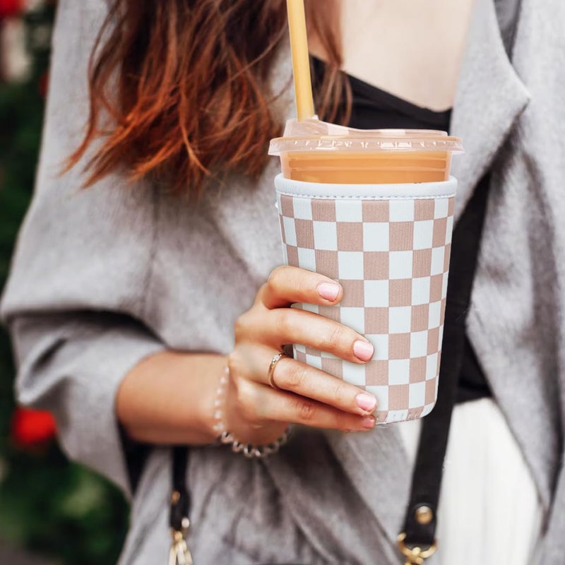 Haevola Reusable Insulated Neoprene Iced Coffee Cup Sleeve, Durable Drink Sleeve for Cold Beverages, Beverage Holder for Iced Coffee, Classic Checker - Image 2