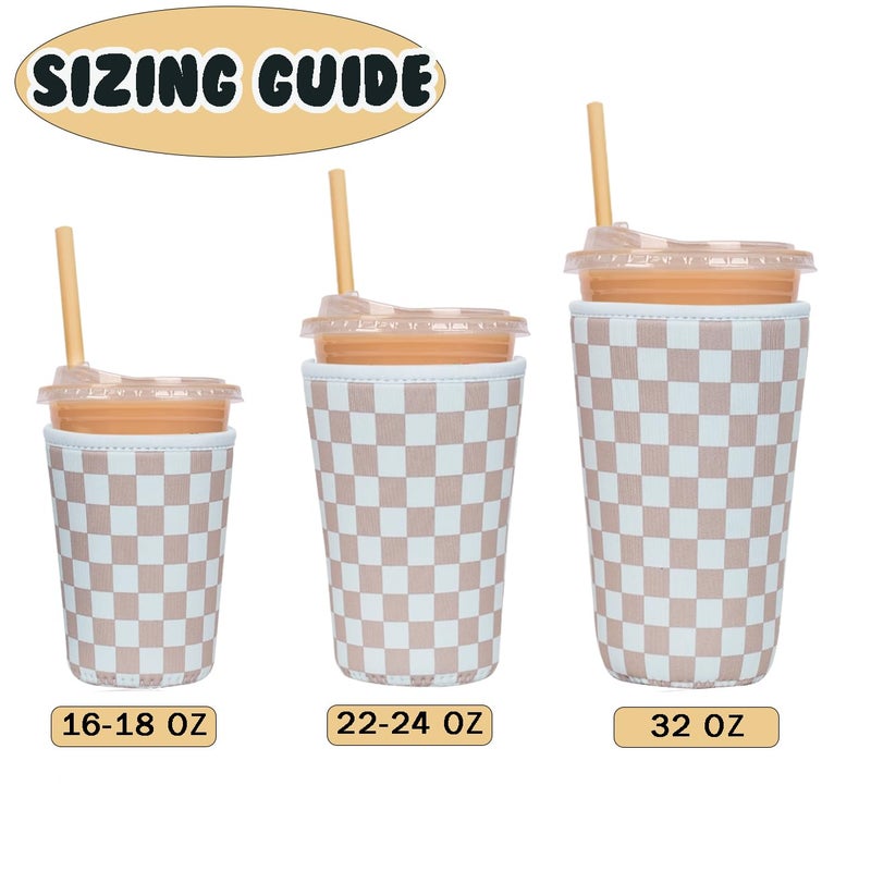 Haevola Reusable Insulated Neoprene Iced Coffee Cup Sleeve, Durable Drink Sleeve for Cold Beverages, Beverage Holder for Iced Coffee, Classic Checker - Image 5