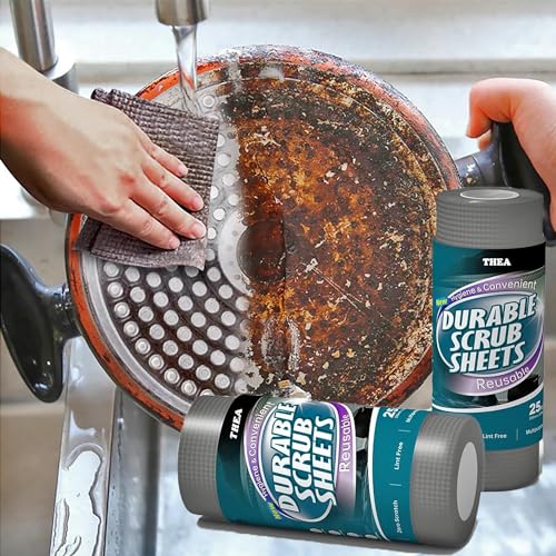THEA Disposable Scrub Sheets Paper Towel Format Antimicrobial Non-Scratch Cleaning Supplies Dishwashing Sponges Kitchen Scouring Pads Kitchen Cloths 25 Day Supply (1) - Image 1