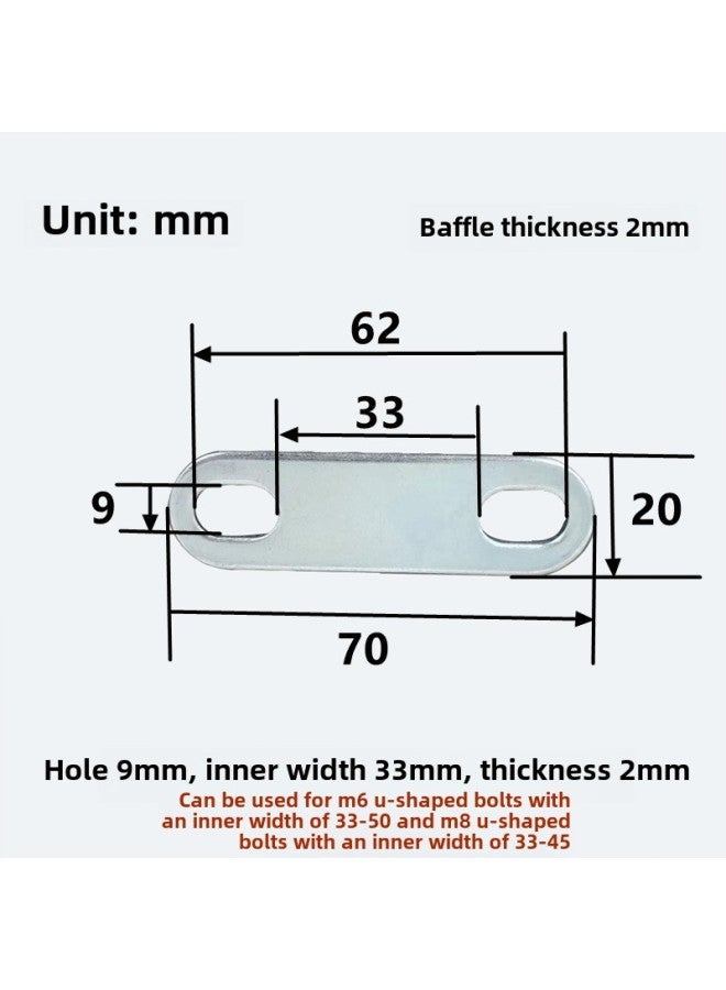 Carbon Steel Galvanized U-bolt Baffle U-shaped Saddle Card Double-hole Backing Plate Baffle Card Galvanized Backing Plate Available-Color:9*33*2 (10 Pieces)  - Image 1