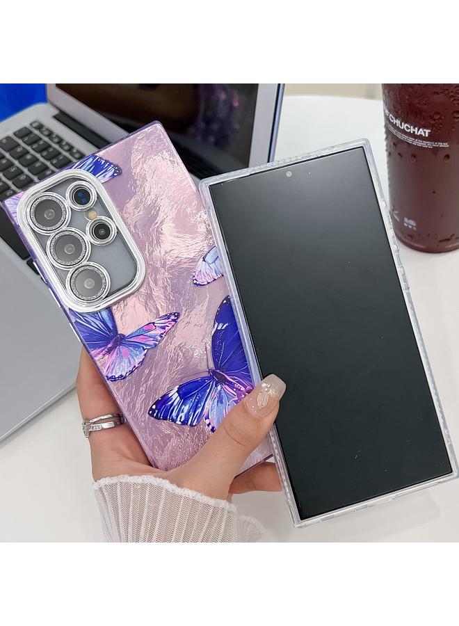 S-TOP Case For Samsung Galaxy S25 5G Plating Texture Butterfly TPU Phone Case with Glitter Lens Film - Image 4
