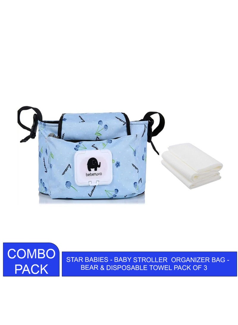 STAR BABiES Combo Pack Stroller Bag Disposable Towel Pack Of 3 - Blue  - Image 2