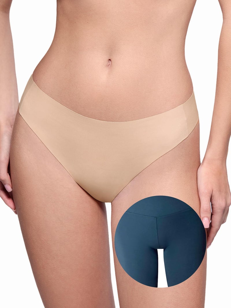 LUCKMEEY Cotton Thongs for Women Seamless Thongs for Women No Show Thong Panty Liners Workout G-String Thongs Underwear Oatmilk Skin Medium - Image 1