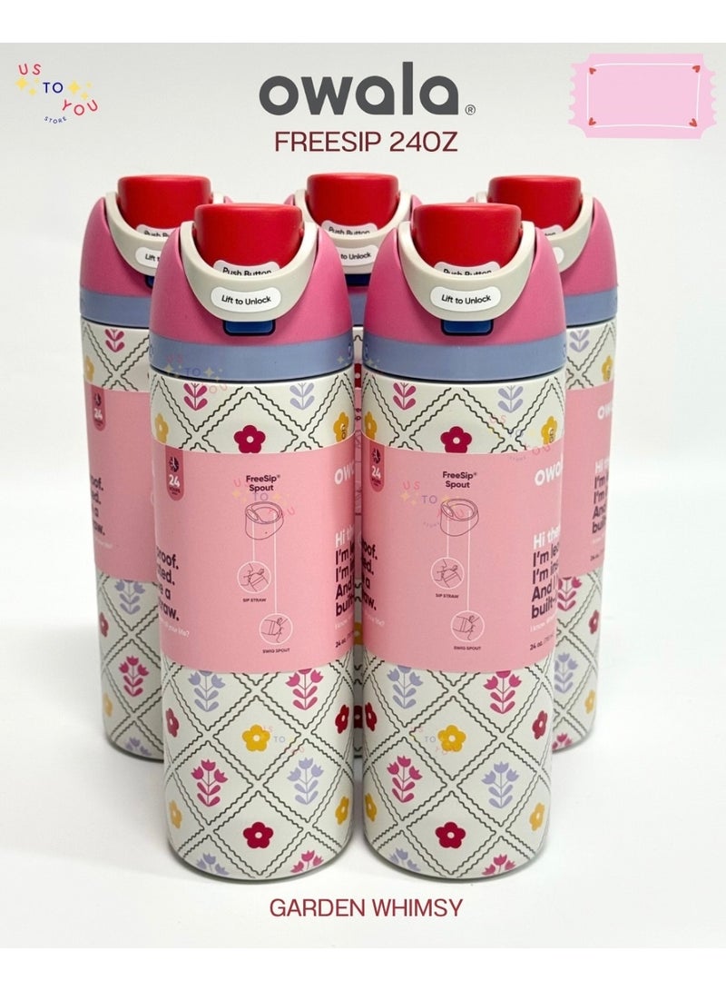 Owala Freesip Insulated Stainless Steel Water Bottle With Straw For Sports And Travel, Bpa-Free, 24-Ounce,garden whimsy  - Image 3