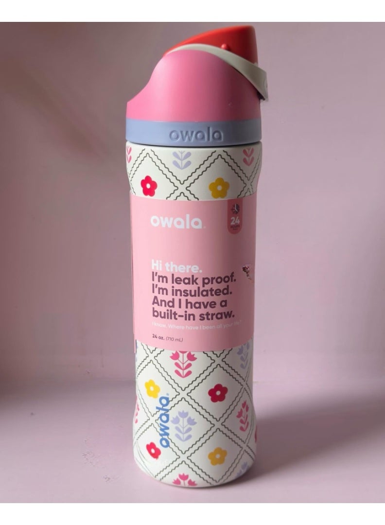 Owala Freesip Insulated Stainless Steel Water Bottle With Straw For Sports And Travel, Bpa-Free, 24-Ounce,garden whimsy  - Image 2