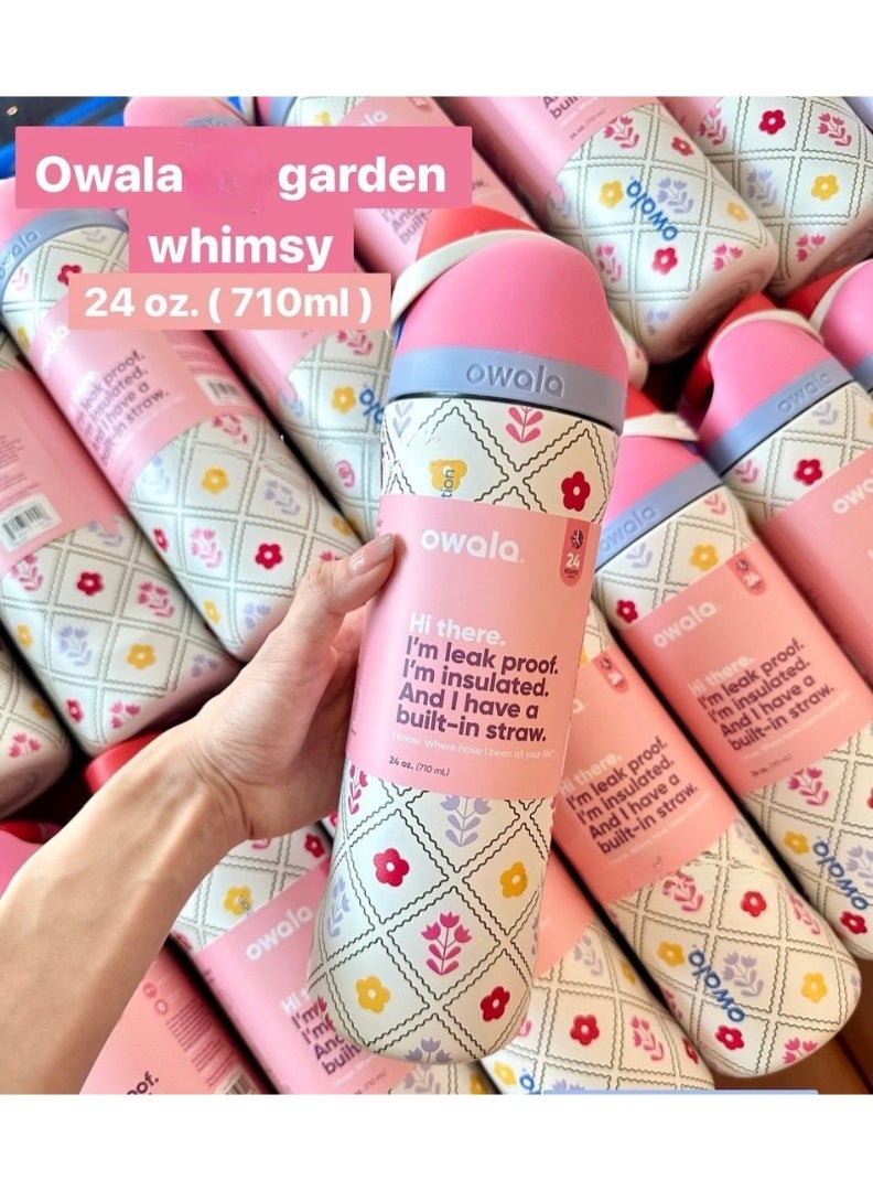 Owala Freesip Insulated Stainless Steel Water Bottle With Straw For Sports And Travel, Bpa-Free, 24-Ounce,garden whimsy  - Image 1
