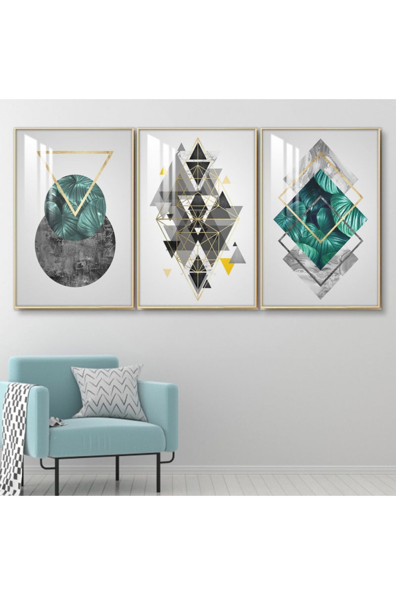 Marktna Three wooden wall painting with a frame and a clear acrylic layer - Image 1