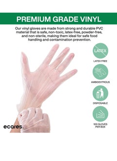 ECARES ECARES® Vinyl Gloves, Latex-Free, Powder-Free, Disposable, Durable and Non-Sterile, For Food Prep, Cleaning, Cooking & Multipurpose Use. Clear, Large Size  - Image 2