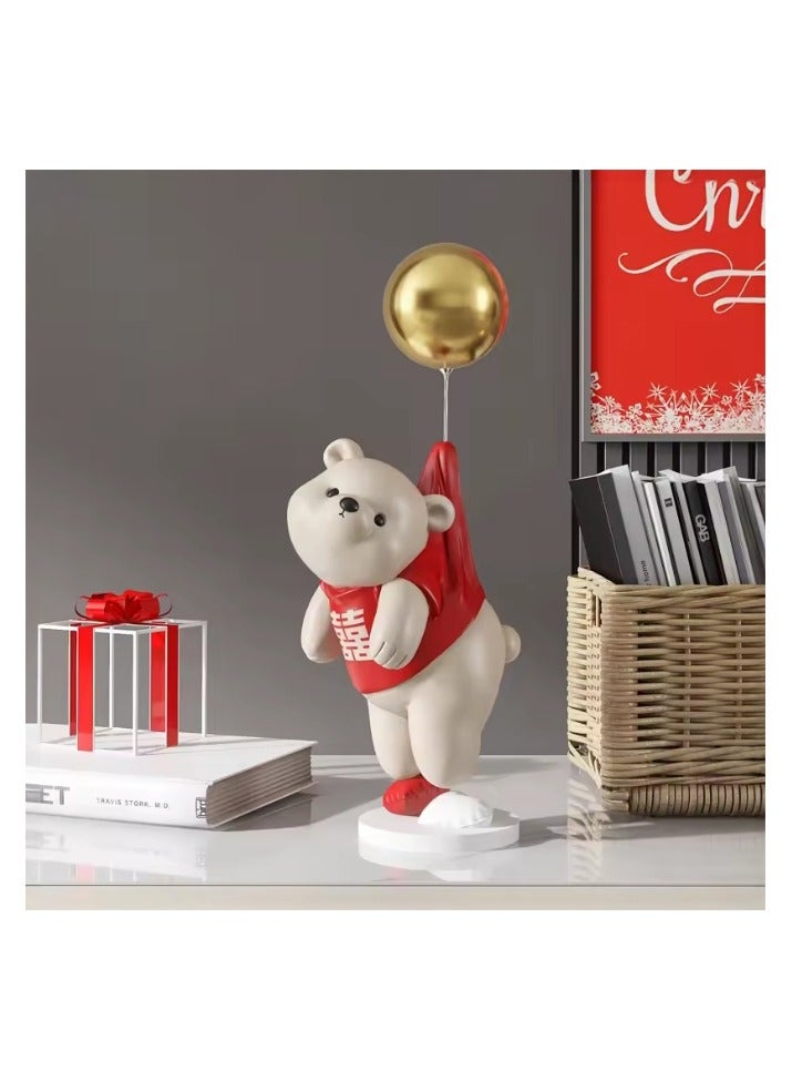 Cartoon Bear Resin Statue Sculpture Crafts Collectible Height 40cm Table Decoration for Home Decor Piece Red  - Image 3