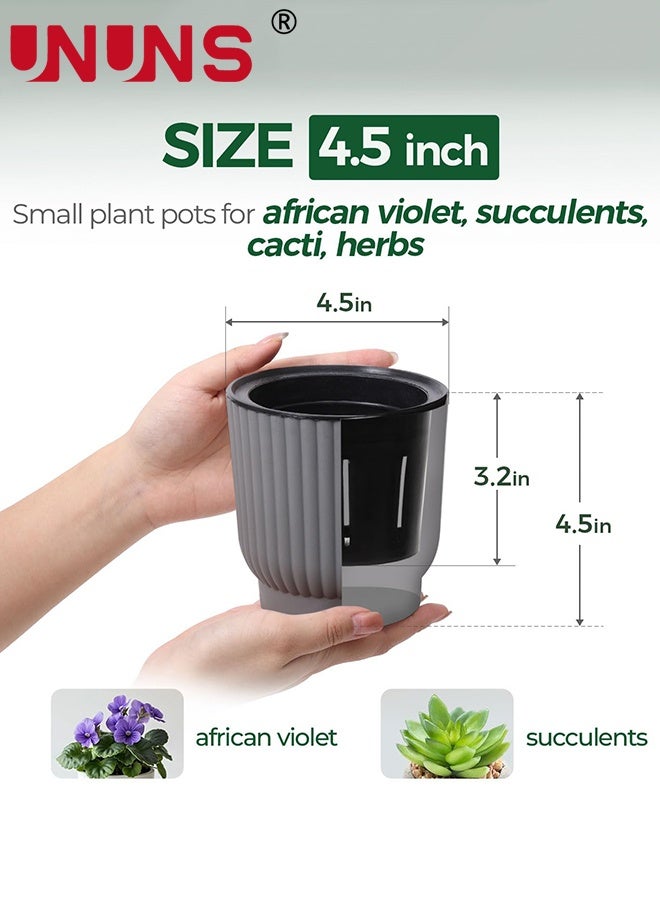 UNUNS Plant pots,6 Pack Plant pots,Soft Plastic Pot,Self Watering Plant Pot,Flower Planter,Flower Pots,Plant Container for Home Garden(Diameter:15cm Grey) - Image 2