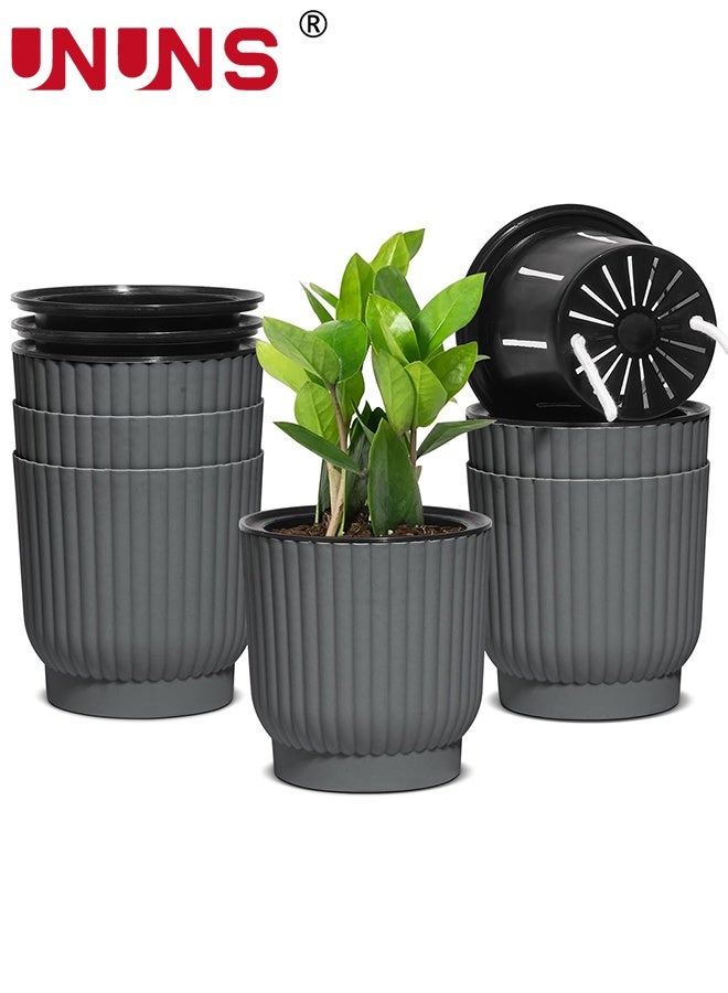 UNUNS Plant pots,6 Pack Plant pots,Soft Plastic Pot,Self Watering Plant Pot,Flower Planter,Flower Pots,Plant Container for Home Garden(Diameter:15cm Grey) - Image 1