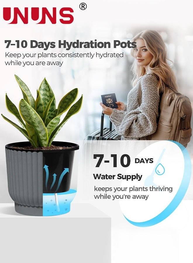 UNUNS Plant pots,6 Pack Plant pots,Soft Plastic Pot,Self Watering Plant Pot,Flower Planter,Flower Pots,Plant Container for Home Garden(Diameter:15cm Grey) - Image 4