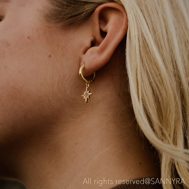 SANNYRA Moon & Star Earrings for Women - 14K Gold Plated Beach Sea Drop Dangle Earrings - Seashell Beachy Jewelry - Image 2