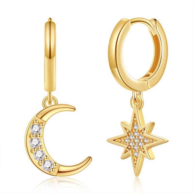 SANNYRA Moon & Star Earrings for Women - 14K Gold Plated Beach Sea Drop Dangle Earrings - Seashell Beachy Jewelry - Image 1