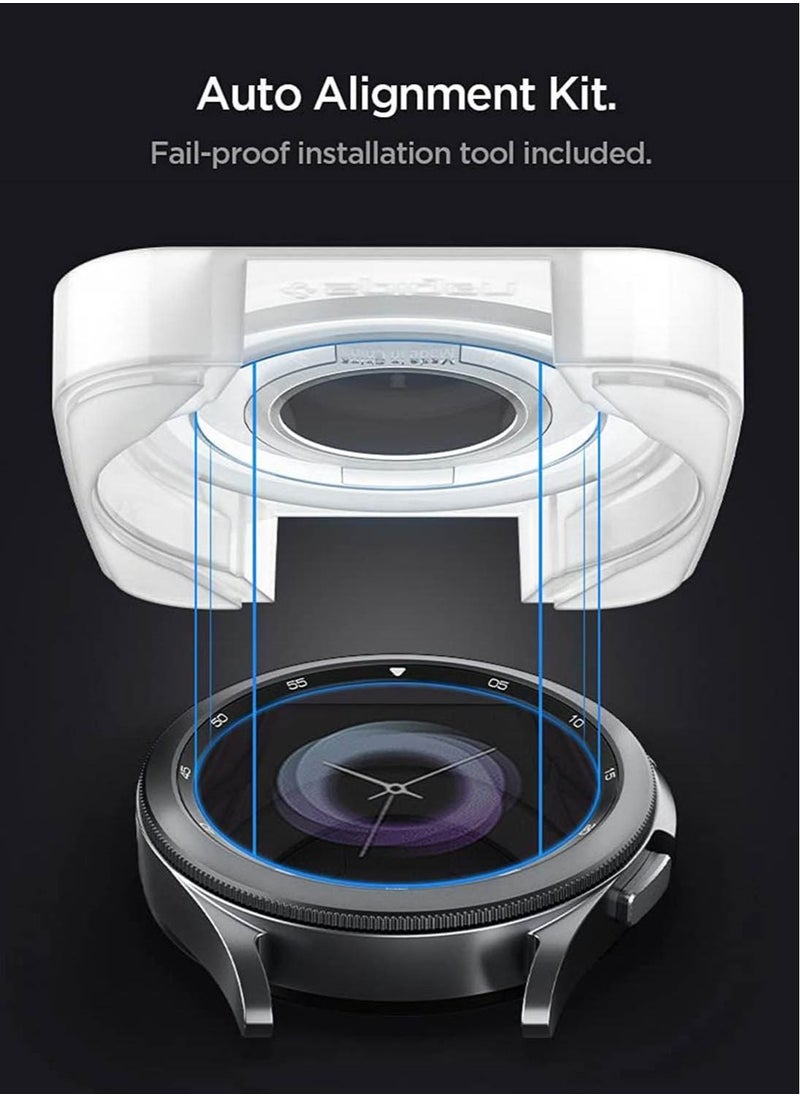 Spigen GLAStR EZ Fit Tempered Glass Screen Protector for Samsung Galaxy Watch 4 CLASSIC (46mm)  with Auto Align technology tray - 2 Pack  - Image 2