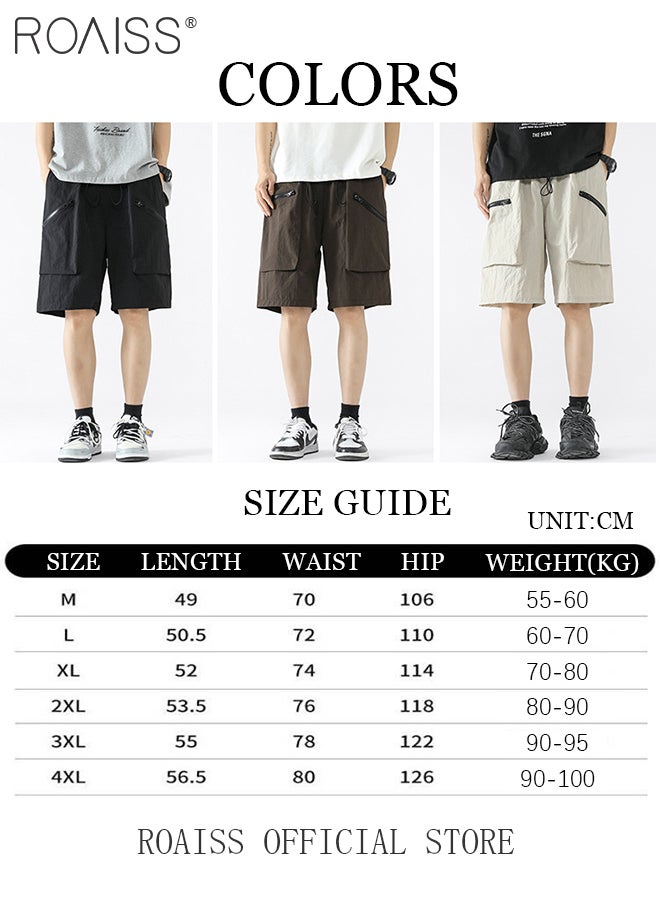 roaiss - Mid Waist Outdoor Sports Shorts for Men Retro Casual Lightweight Cool Fabric Loose Drawstring Beach Shorts Mens Simple Comfortable Breathable Skin-Friendly Cargo Half Pants - Image 1