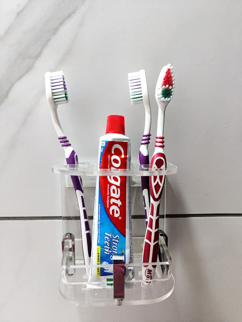 Bonsenkitchen Acrylic Classic Toothbrush Stand with Bottle Holder/Tumbler Holder/Toothpaste for Bathroom Stand Organizer Rack for Home(Transparent Small AC) - Image 3