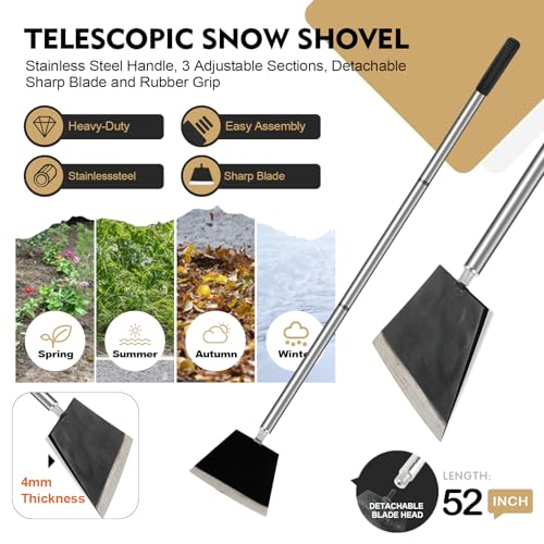 Smarkey Garden Shovel, Floor Cleaning Scraper Tool, Snow Shovel Ice Scraper, 47 inch Weed Removal Tool with 3 Sections Long Handle for Moss,Sidewalks, Driveway Yard Working - Heavy Duty - Image 2