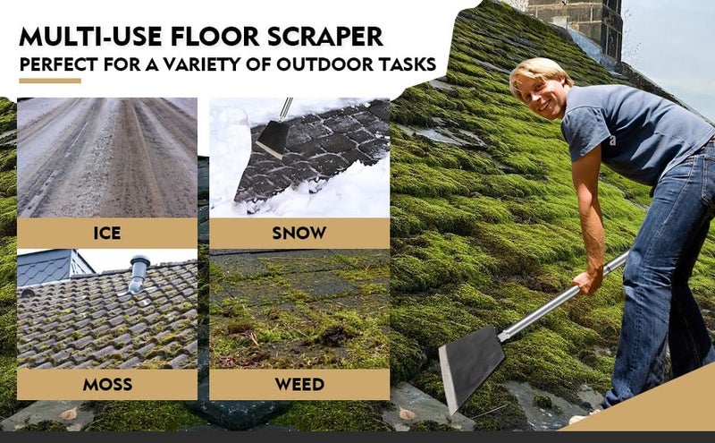 Smarkey Garden Shovel, Floor Cleaning Scraper Tool, Snow Shovel Ice Scraper, 47 inch Weed Removal Tool with 3 Sections Long Handle for Moss,Sidewalks, Driveway Yard Working - Heavy Duty - Image 3