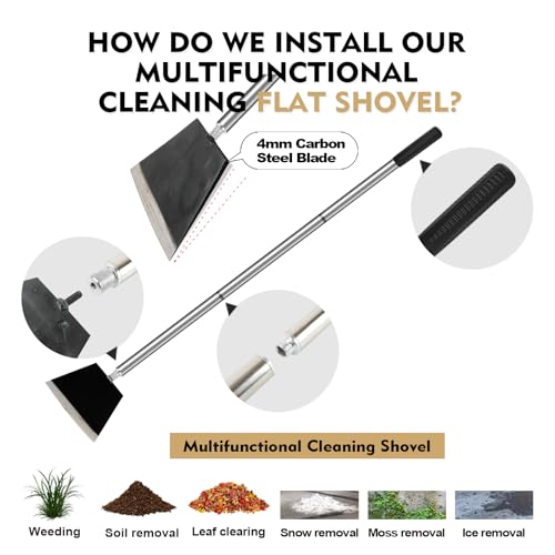 Smarkey Garden Shovel, Floor Cleaning Scraper Tool, Snow Shovel Ice Scraper, 47 inch Weed Removal Tool with 3 Sections Long Handle for Moss,Sidewalks, Driveway Yard Working - Heavy Duty - Image 5